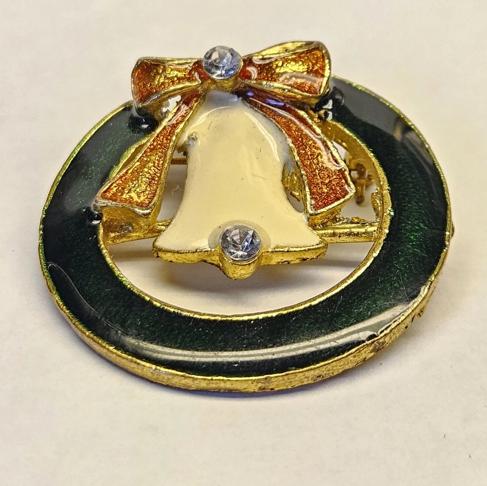 Enameled Christmas Bell Brooche
